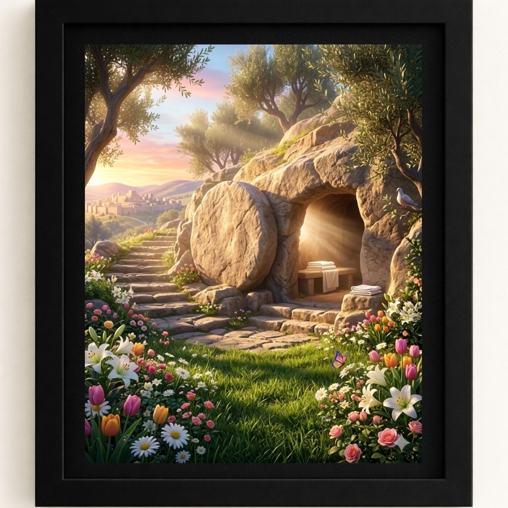 A.I. Jesus Resurrection Art Print 8x10 in Glass Front Frame